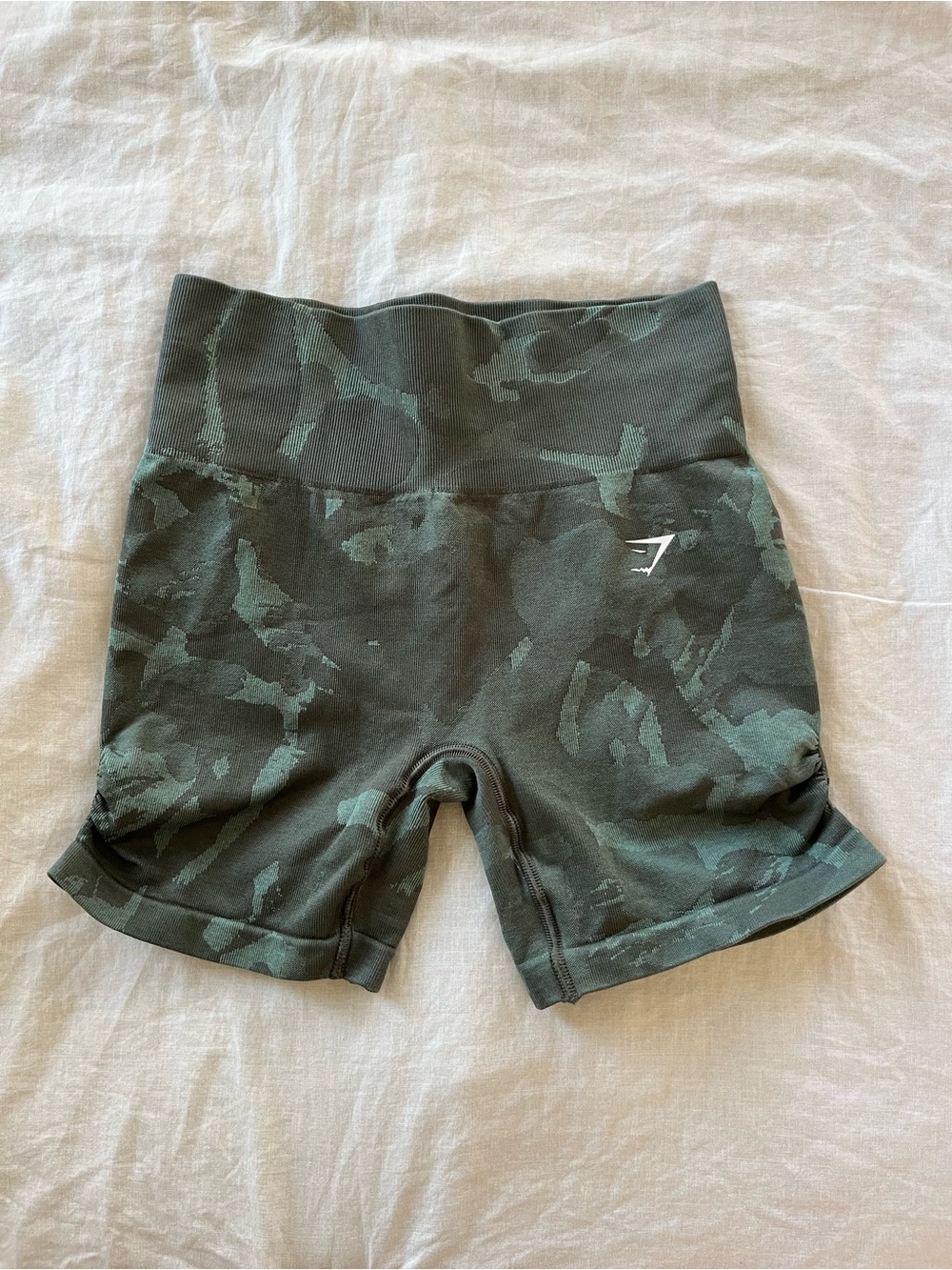 Gymshark Women's High-Rise Camouflage Green Bike Shorts